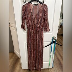 Forever 21 Boho Semi-Sheer Printed Maxi Dress Small Earth Tones Soft Goth Artsy